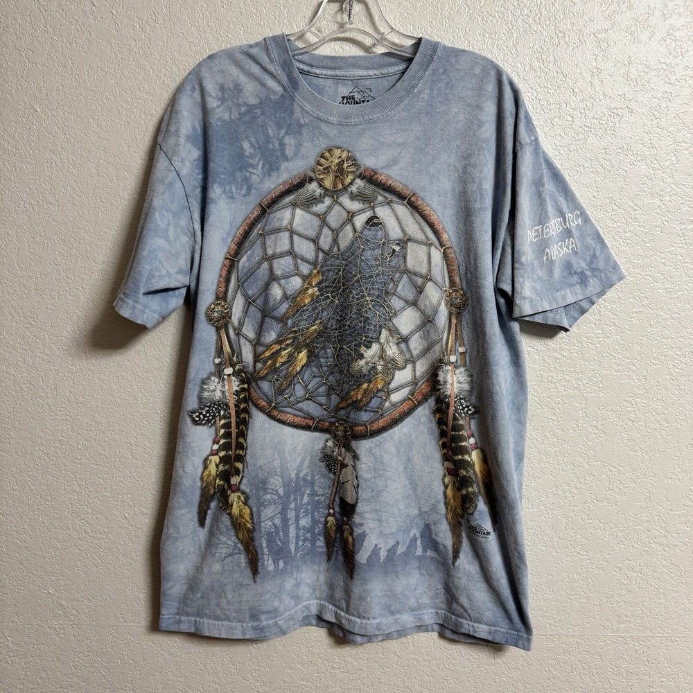 The Mountain Shirt‎ Large Blue Dream Wolf Alaska Tie Dye Dreamcatcher